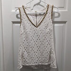 TRINA TURK White Sleeveless Top Lace Boho Brass Size Small